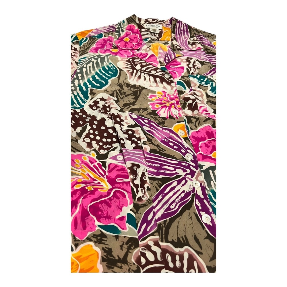 Christian Dior Floral Silk Button-Up Shirt‎ Women's Size 4 - Picture 5 of 15